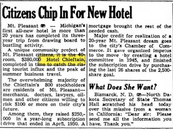 Hotel Chieftan - May 1952 Article